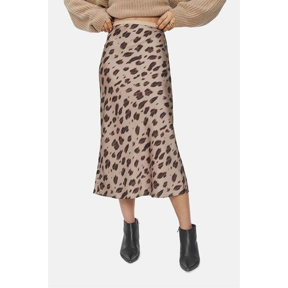 ANINE BING Women’s Bar Printed Silk Midi Slip Skirt size S In Blurry Leopard - Picture 1 of 7